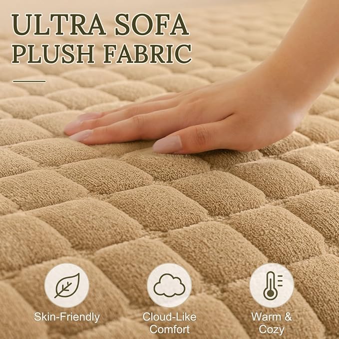 Smiry Velvet Couch Cover for Dogs, Non Slip Soft Sofa Protector for Pets | Washable Sofa Cover for Cats, Cozy Furniture Protector Against Pet Hair, Scratches, Fits Sectional Sofa(Camel, 36"x82.7") - Image 4
