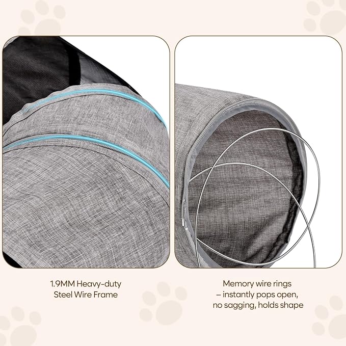 Ownpets Collapsible Cat Tunnel Toy - 2-in-1 Interactive Play Tunnel for Cat up to 18 lbs, Tear-Resistant Mesh, Fold to 2 Inches Thick, Portable Cat Exercise & Entertainment Tunnel, 10" Diameter, Grey - Image 5