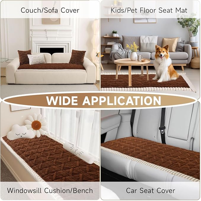 OTOB All Season Couch Cover for Dogs Washable, Geometric Jacquard Non Slip Soft Fuzzy Pet Couch Covers for 3 Cushion Couch, Cozy Plush Sofa Slipcovers Protector Dog Mat (Dark Coffee, 27.6" x 82.7") - Image 7