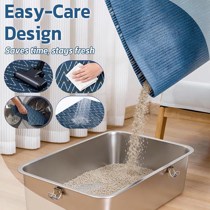 Cat Litter Mat, 40"x25" Jumbo Foam Litter Box Mat | Extra Large Coverage, Soft on Paws, Trimmable Design, BPA-Free Foam, Leak-Proof, Machine Washable, Navy Chevron - Image 7