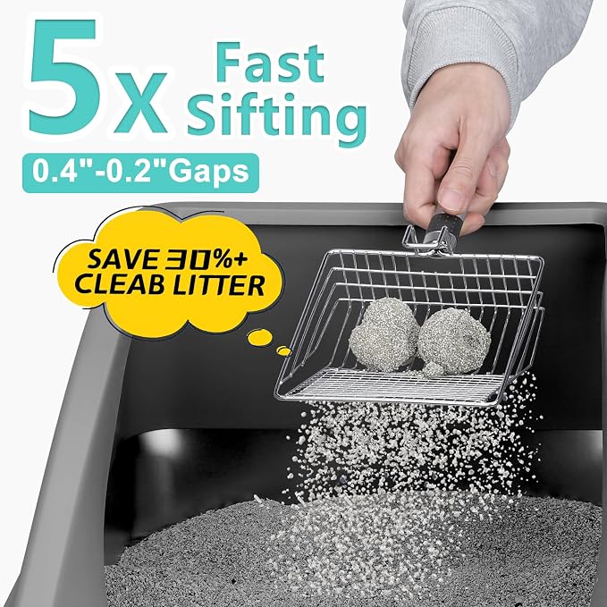 AIPERRO Stainless Steel Litter Box | XXL Deepened 8" Design Metal Cat Box | High Sided with Lid for Big Cats | Anti-Urine Leakage | Non-Stick Bottom & Easy to Clean | Includes Litter Mat & Metal Scoop - Image 5