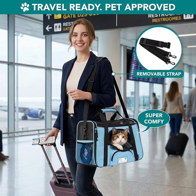 PetAmi Airline Approved Pet Carrier for Cats & Small Dogs, Large Light Blue | Soft Sided TSA Travel Bag, Sherpa Bed, Breathable Mesh Ventilation, Collapsible Bowl, Fits Under Seat, Up to 18 lbs - Image 5