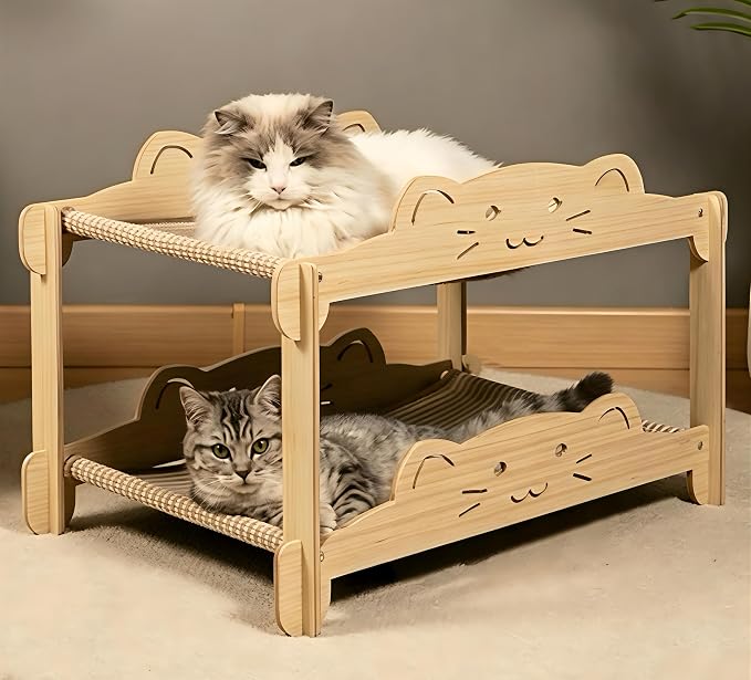 2-Tier Solid Wood Cat Scratcher Bed - Heavy Duty Cat Bunk Bed & Elevated Sisal Hammock for Indoor Cats, Sturdy Anti-Tipping Cat Furniture, Fits Large Cats up to 30+ lbs by Unknown