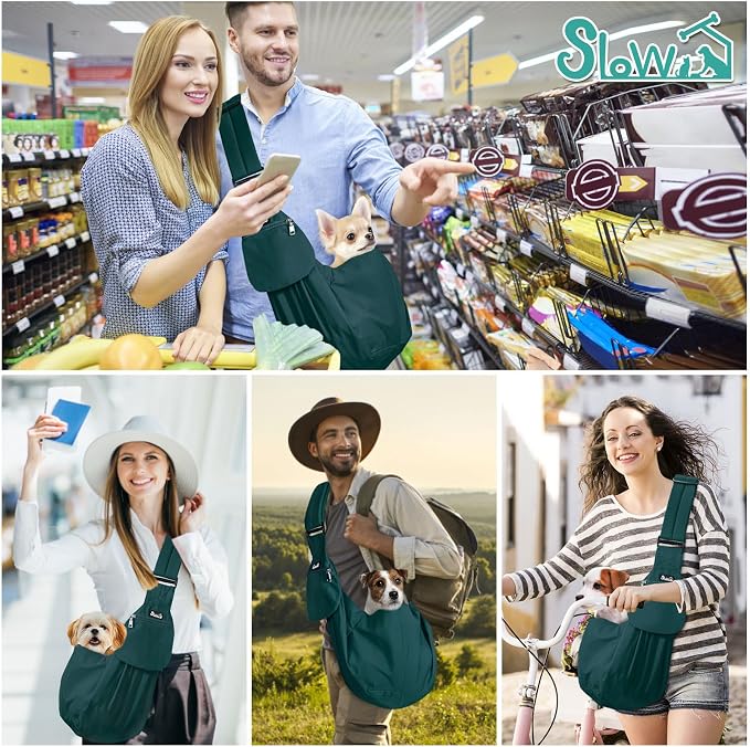 SlowTon Dog Carrier Sling - Thick Padded Shoulder Strap Adjustable, Green S | Dog Carriers for Small Dogs, Puppy Carrier Purse for Pet Cat with Front Zipper Pocket Safety Belt Machine Washable - Image 7