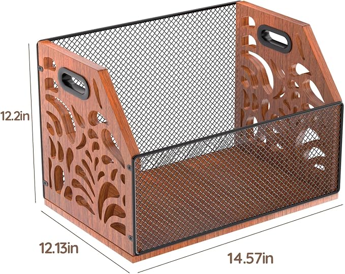 Wooden Mesh Dog Toy Storage Bin with Handles for Pet Supply & Toys | Large capacity holds plush toys, balls, leashes & treats. Clear scattered clutter effortlessly and keep your home tidy. - Image 3