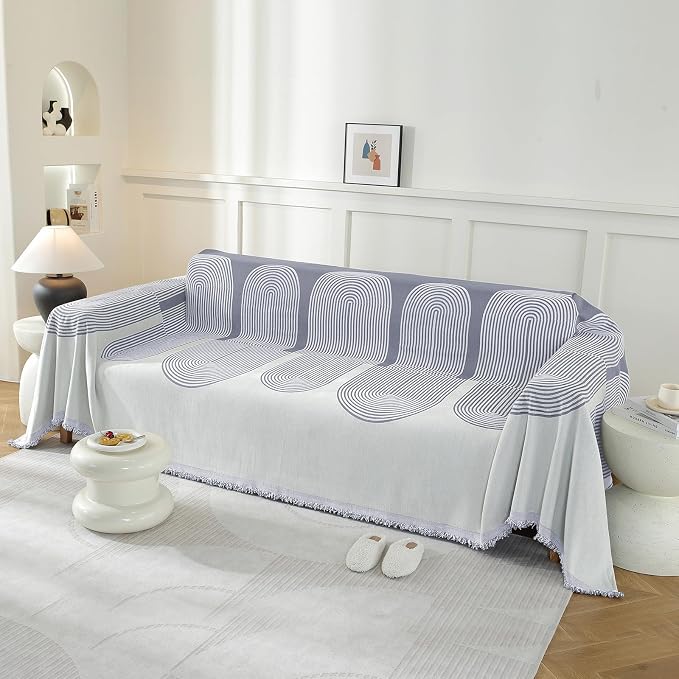 Couch Cover for Sofa, Boho Sofa Cover Washable Couch Cover for Dogs, Pet Sofa Cover for 3-Cushion Couches with Tassel Furniture Protector Cover,71" x 134",Light Gray-Half-Round - Image 2