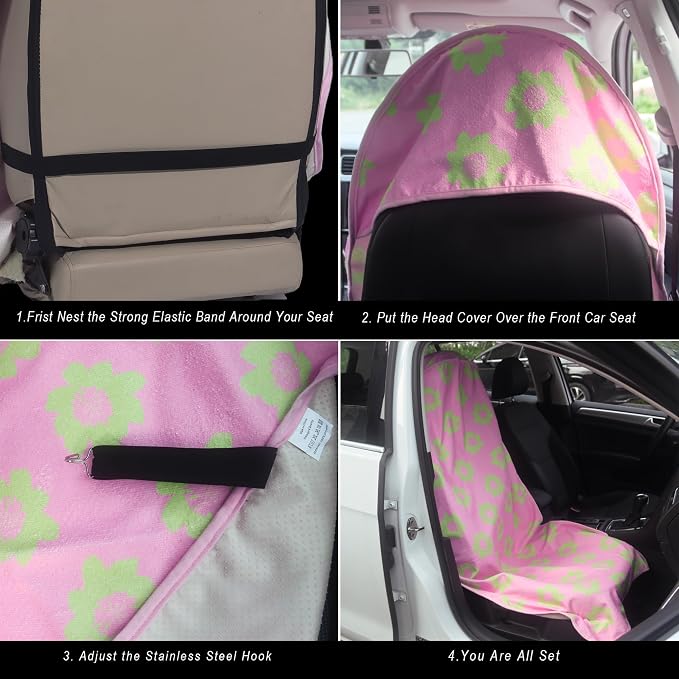 Car Seat Cover Protector Front Seats,for Gym Workout,Running,Swimming,Beach and Hiking,Waterproof Sweat Towel Bucket Seat Covers for Cars SUV Trucks (Flower and Pink, 2Pcs) - Image 4
