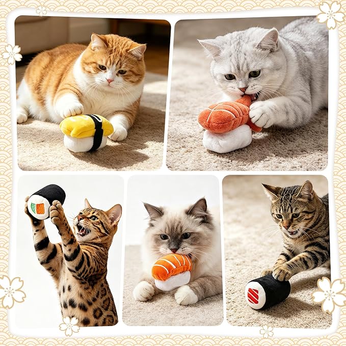 CiyvoLyeen Plush Sushi Catnip Toys for Indoor Cats 6 Pack | Sushi Cat Chew Toys, Boredom Relief, Interactive Play, Soft Durable Plush with Catnip, Funny Gift for Cat Lovers & Kitten - Image 2