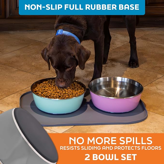 Master Pet Supply Stainless Steel Dog Bowls Set of 2 - Graphite - 64 Oz | Non-Slip Rubber Base, Basic Dog Food Bowl Water & Food Bowls for Small, Medium, Large Dogs & Cats Metal Dish - Image 4