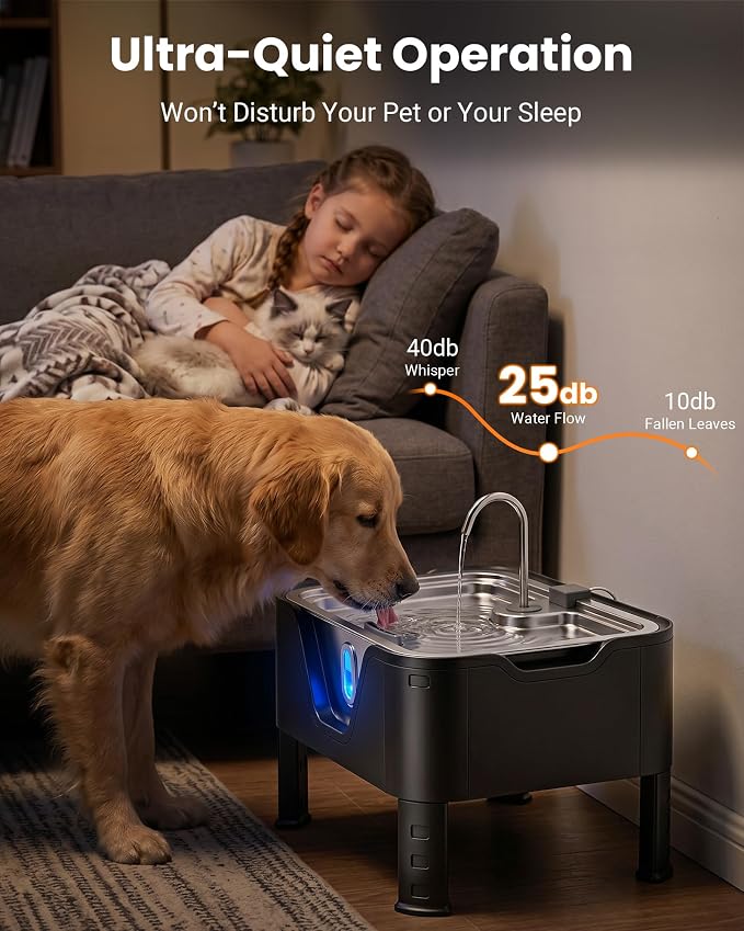 3.17Gal/ 12L Large Dog Water Fountain Elevated Dog Bowls with 3 Filters | 3-Height Adjustable Dog Water Bowl Dispenser, Quiet Stainless Steel Pet Water Fountain for Multi-Pet, Water Level Alert - Image 8