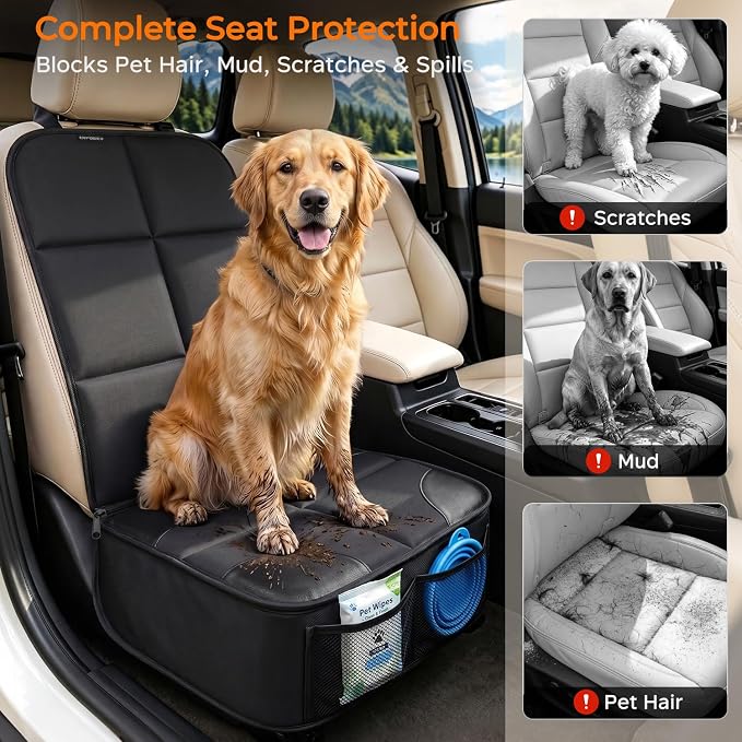 URPOWER Car Seat Protector, 2 Pack Dog Car Seat Cover for Front Seat | Waterproof, Full Coverage, Scratch Resistant, Thick Foam Padding, Child Car Seat Compatible, Also Fits Captain's Chairs - Image 2