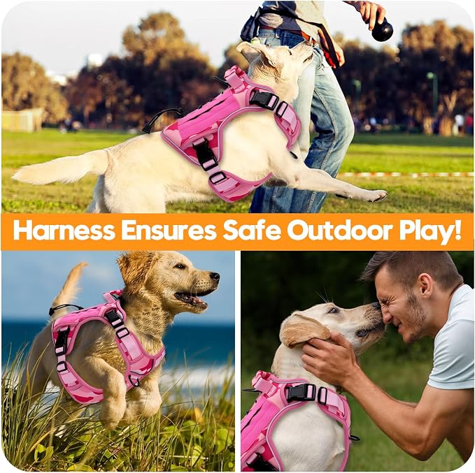 Heavy-Duty Tactical Dog Harness for Large Dogs, No Pull Adjustable Reflective Pet Vest with Molle System, K9 Military-Grade Control for Service Training, Outdoor & 10+ Breeds, Pink Camo, XX-Large - Image 6