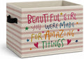 Girls Room Storage Bins Box, Positive Colorful Collapsible Organizer Basket | affirmation encouraging storage box basket for books clothes, pastel striped organizer for nursery bedroom playroom, 10x14 in by Unknown