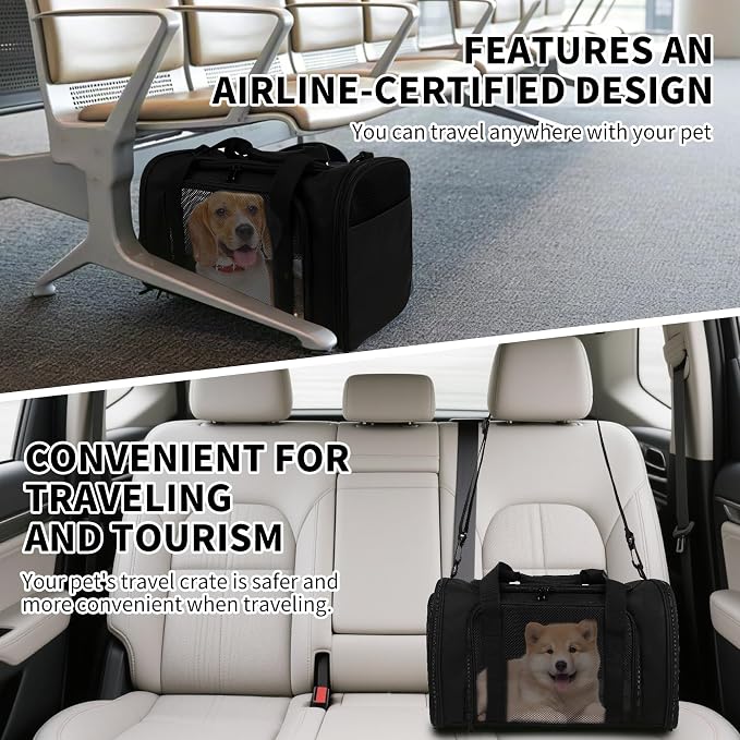 Carriers Soft-Sided Pet Carrier for Medium Large Cats Dogs Under 35Lbs,Breathable Mesh Ventilation Design,Airline Approved Cat Carrying Case(X-Large,Black) - Image 7