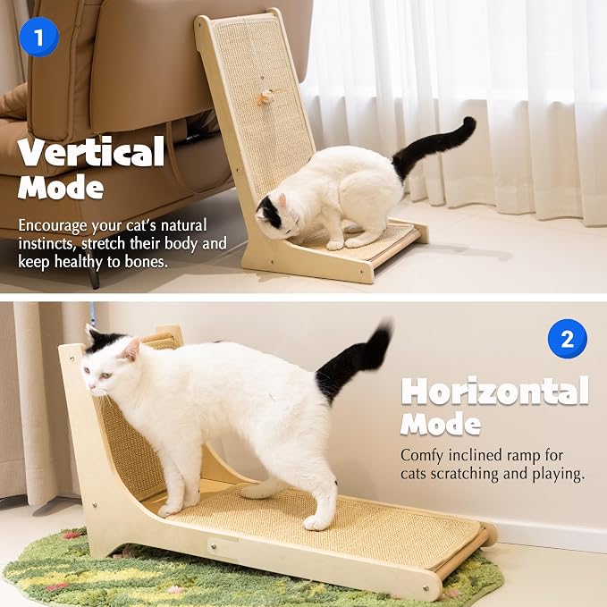 PETKARAY Sisal Cat Scratcher, Upright Cat Scratch Pad Wall Mounted, Vertical Scratching Post Alternative, L Shape Scratching Board 105° - Image 3