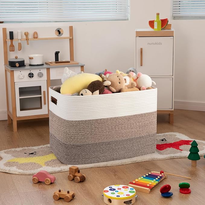 OIAHOMY Blanket Basket Laundry Basket Dog Toy Basket 108L Dark Brown | Large Storage Basket,Baby Basket,Toy Storage,Woven Rope Basket for Blankets,Blanket Storage for Living Room - Image 2