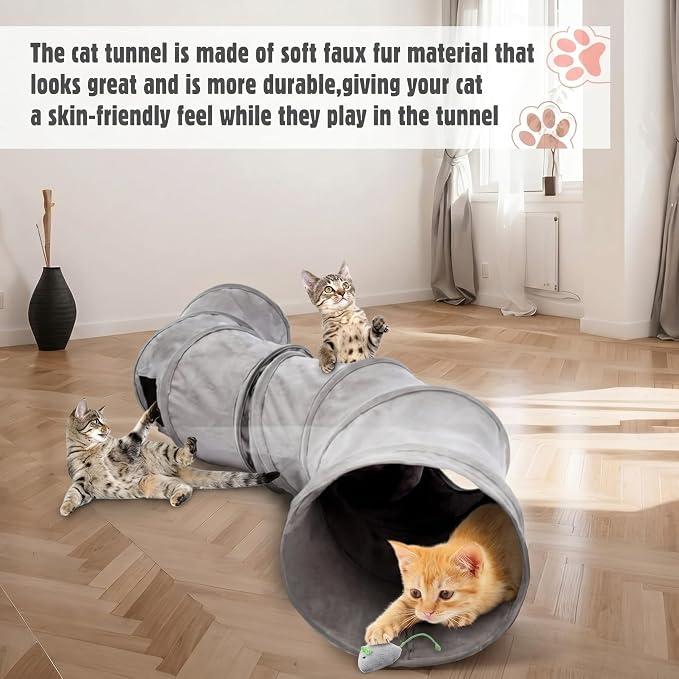 12pcs Cat Tunnel Set Large Collapsible Pet Tunnel Tube S-Shaped Maze Cats Indoor Cat Toy with Stick Pet Blanket Turntable Toy Balls Mice Fish and Noise Paper Ball Kitten Exercise Play - Image 4