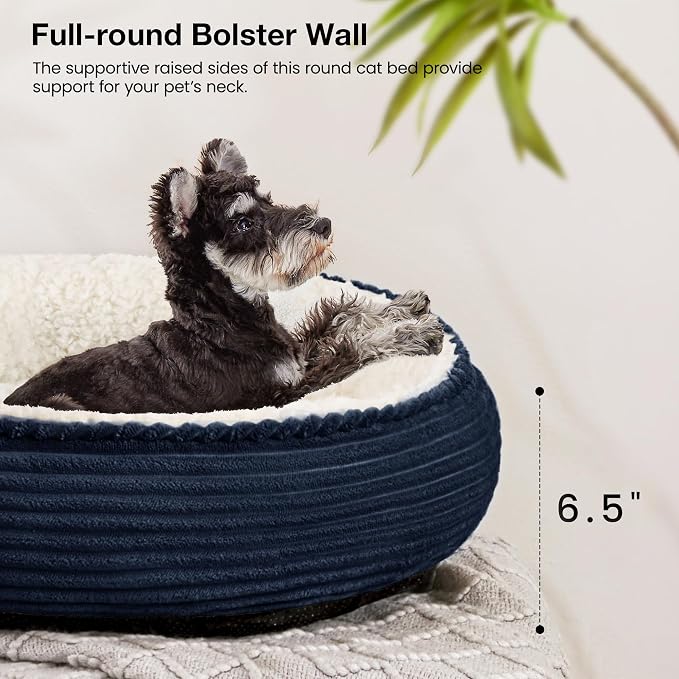 Love's cabin Round Donut Cat and Dog Cushion Bed, 24in Pet Bed for Small or Medium Dogs, Anti-Slip & Water-Resistant Bottom, Soft Durable Fabric Pet Beds, Washable Calming Cat Bed Navy Blue - Image 5