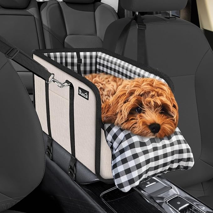 SlowTon Console Dog Car Seat, Dog Booster Seat for Small Dogs Under 11lbs | Portable, Safety Features for Anti-Collapse, Hard Bootm for Excellent Support, with Washable Cushion Built in Seat Belt by SlowTon