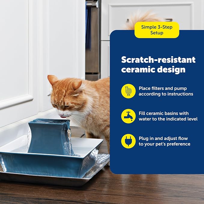 PetSafe Cat and Dog Water Fountain - Automatic Water Dispenser - Drinkwell Pagoda Ceramic Fountain for Pets - Filter Included - Blue - 70 oz, Model:PWW00-14898 | 2 Falling Water Streams Encourage Hydration, Cat & Small Dog Water Fountain, Carbon Filter... - Image 7
