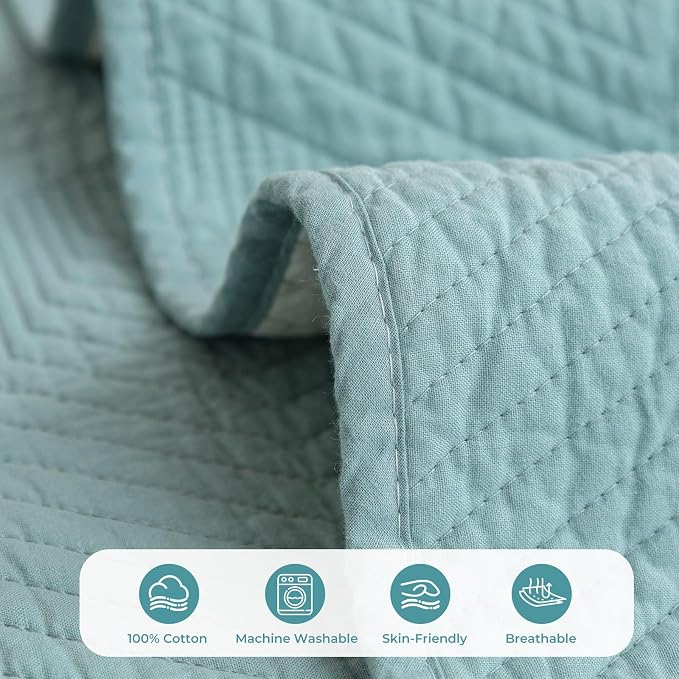 vctops Cotton Quilted Couch Covers for Sectional Sofa (Blue,36"x82") | Geometric Washable Non Slip Sofa Slipcover for Dogs, Children, Pets Furniture Protector Cover - Image 3