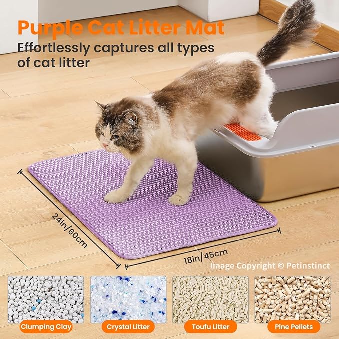 Cat Litter Mat, Double Layer Honeycomb Litter Box Mat | 24x18”, Efficient Litter Trapping, Easy to Clean, Waterproof, Non-Slip, Soft on Paws, Scratch Resistant, Purple, Large - Image 2
