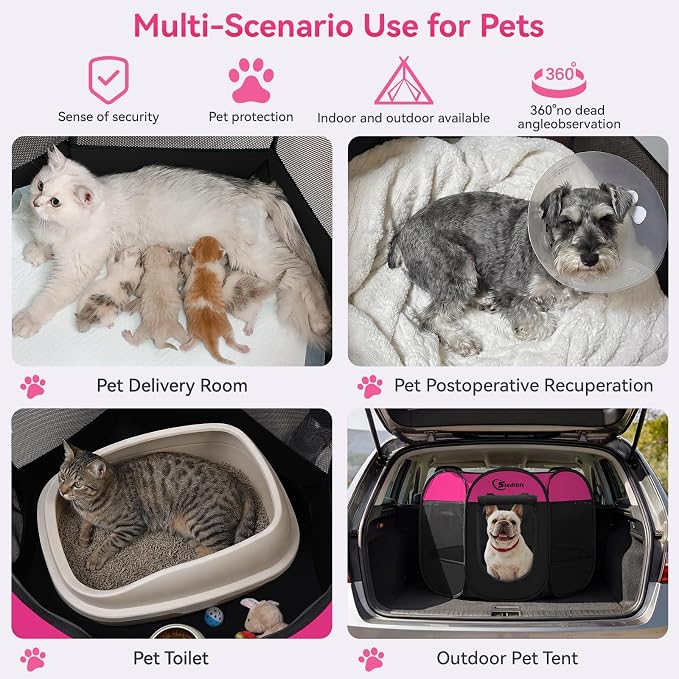 Siedihit Dog Playpen, Medium Puppy Pet Playpen, Dog Crate Tent Cage Indoor | Outdoor, Portable Pop Up Dogs Kennel Playpen with Carrying Case for Dogs/Cats/Rabbits, Hot Pink - Image 4