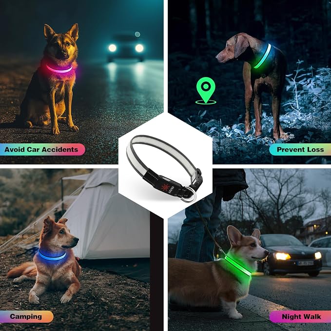 Light Up Dog Collar, Multicolor LED Dog Collar with 7 Lighting Modes - USB-C Rechargeable, Real-Time Battery Indicator, Waterproof & Adjustable Glow Collar for Safe Night Walks (L) - Image 6