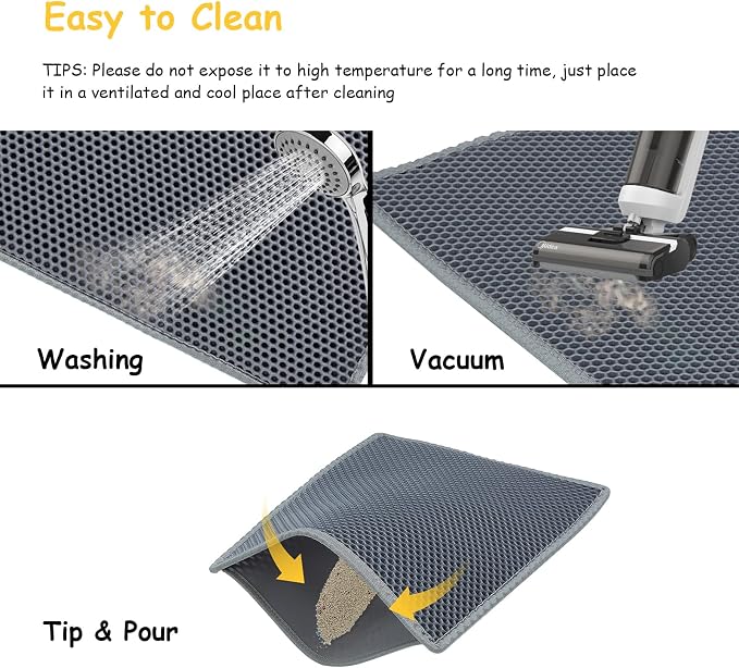 Cat Litter Mat, Litter Box Mat, Large Double Layer Waterproof Proof Trapping mat, Non-Slip Design, Kitty Litter Rug, Cat Supplies, Easy to Clean, 24x15 Inch, Grey, Pack of 1 - Image 5