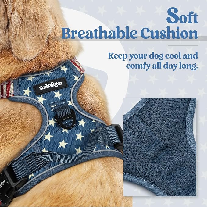 rabbitgoo Dog Harness, No Pull for Small Dogs with 2 Leash Clips, Pet Vest | No Choke with Handle, Adjustable Soft Padded, Reflective, Easy Control for Walking, Blue Star, Small - Image 2
