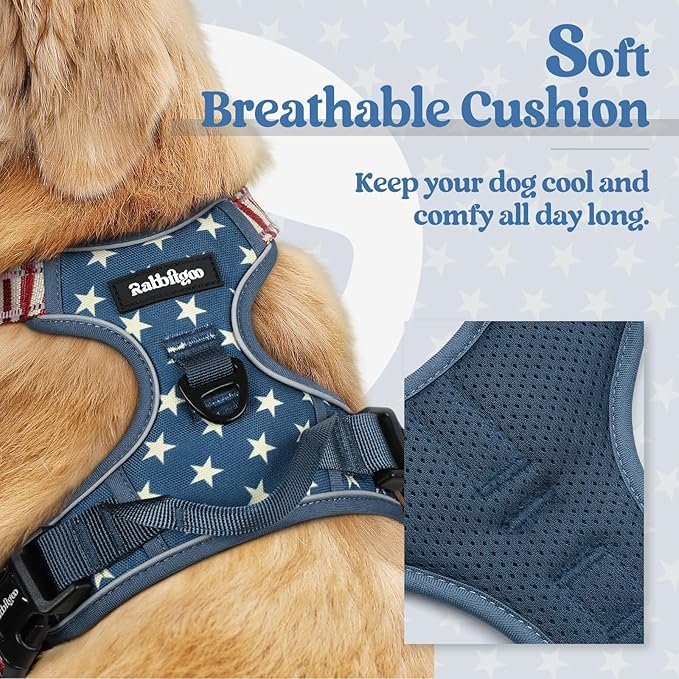 rabbitgoo Dog Harness, No Pull Medium Sized with 2 Leash Clips, Pet Vest | No Choke with Handle, Adjustable Soft Padded, Reflective, Easy Control for Walking, Blue Star, Medium - Image 2