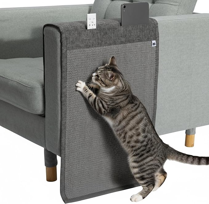 The Cat Ladies Cat Scratch Furniture Protector Mat - Couch Protector from Claws - Anti Scratch Furniture Protectors from Cats Scratching - Sisal Scratcher Pad with Pocket - Dark Grey by TheCatLadies