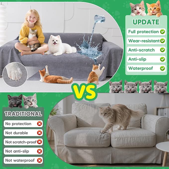 Loiion Cat Scratch Proof Furniture Protector Waterproof Sofa Cover 150"x71" | Pet-Friendly Couch Protector, Anti-Scratch & Anti-Slip Sofa Cover For Cats Dogs Kids, Machine Washable - Image 6