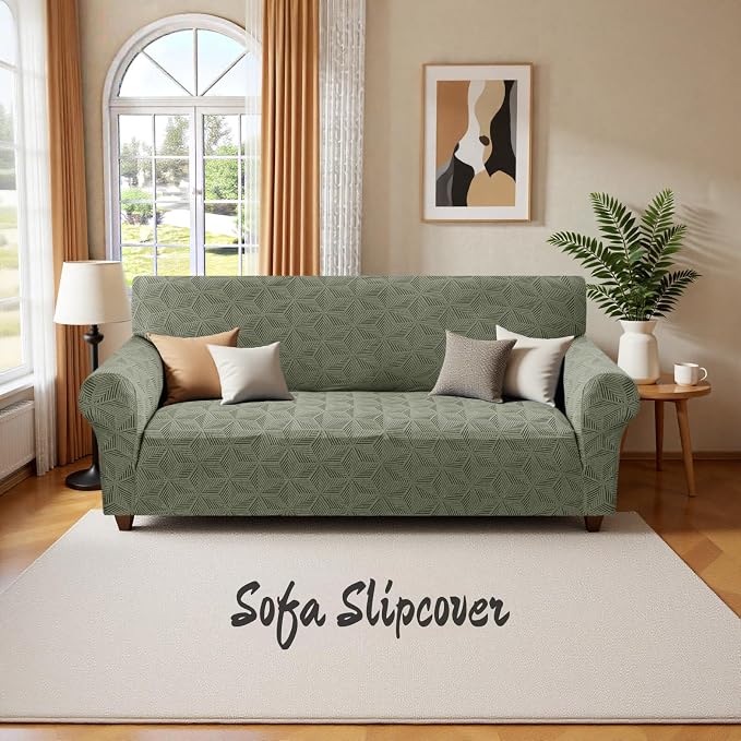 YEMYHOM 1 Piece Stretch Oversized Couch Covers for 4 Seat, Jacquard Extra Large Sofa Cover with Non-Slip Elastic Bottom, Thickened Slipcover Furniture Protector for Dogs Pets (X-Large, Army Green） - Image 8