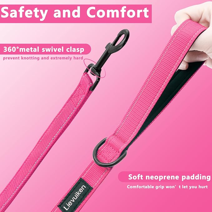 Dog Leash 5ft Long,Double Handle Dog Leash for Control Training | Heavy Duty Dog Leads with Traffic Padded Handles, Reflective Leashes for Small Medium Large Dogs(5ft, Hotpink) - Image 3