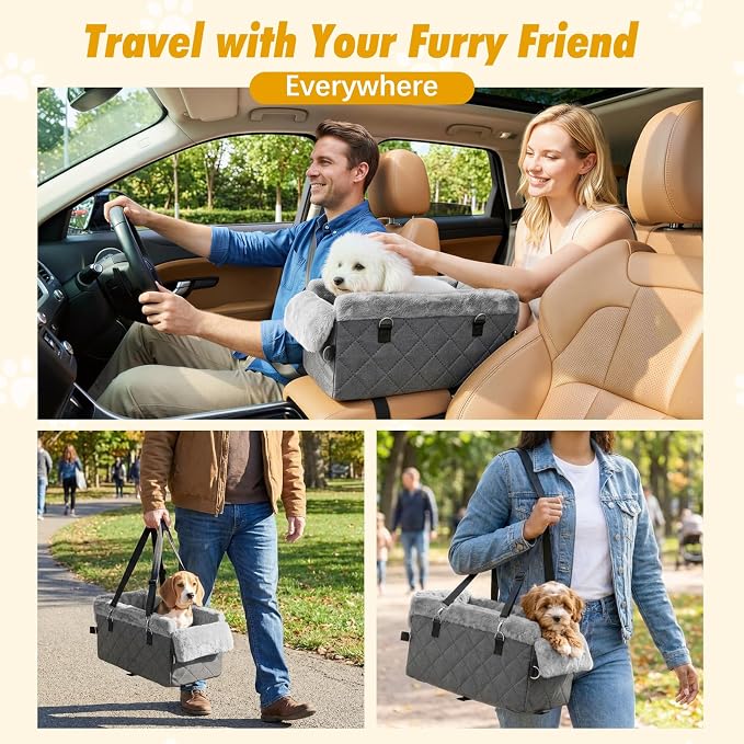 VavoPaw Center Console Dog Car Seat for Small Dogs&Cats Under 12 LBS | Puppy Car Seats with Non-Slip&Strong Support, Anti-Collapse Portable Pet Bed for Puppies with Soft Cushion Safety Belt, Gray - Image 7
