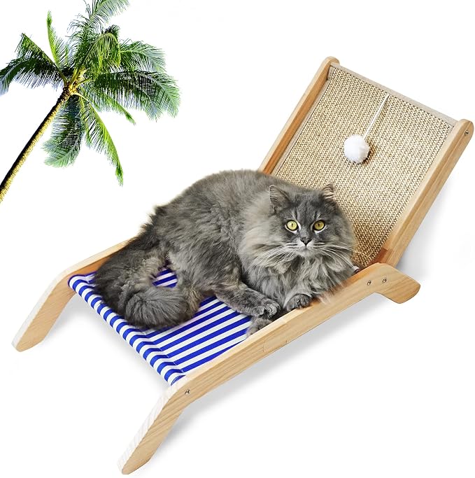 PETKARAY Beach Chair Cat Hammock, Elevated Cat Beds for Indoor Cats, Original Cozy Lounger with Sisal Scratcher and Toy Ball by PETKARAY