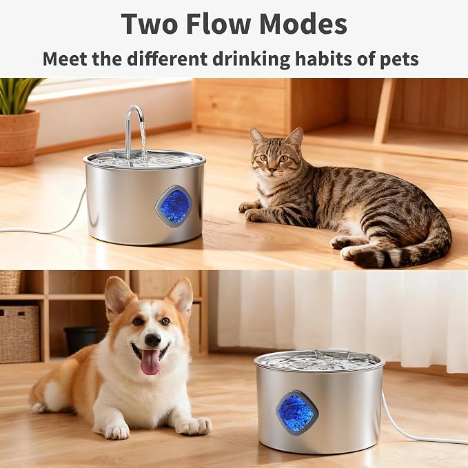 Cat Water Fountain Stainless Steel: 108oz/3.2L Cat Fountain for Drinking - Pet Water Fountains for Cats Indoor - Cat Water Bowl Dispenser - Pets Feeding & Watering Supplies - Water Level Window - Image 6
