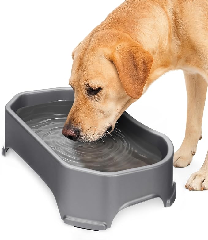 Neater Pet Brands Extra Large Water Bowl for Dogs, Outdoor Dog Water Bowl (1.25 Gallon XL Capacity), Big Trough Style Food Dish for Indoors or Outside, No Spill Large Dog Bowls, Gunmetal Grey by NeaterPetBrands