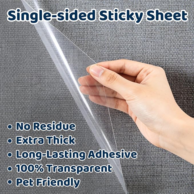 12PCS Symmu No Pins Anti Cat Scratch Furniture Protector for Fabric Sofa | No-Residue, Heavy-Duty, No Pins Required, Single-Sided, Clear, Cuttable, Pet-Friendly, Easy to Install - Image 4