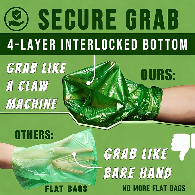 RockRhino XL Dog Poop Bags, Ultra Thick & Deep, 4-Layer Interlocked Bottom | 17.7 x 9.4'', 21+μm Thick, Certified Compostable | Easy Open Tie Handles, 60 Bags | Vanilla Scent, Fits Holder, Not Scooper - Image 4