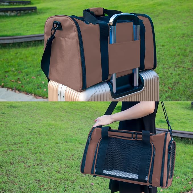 Soft Sided Carrier for Small Medium Cats Dogs,Removable Pad Collapsible Travel Pet Carrier Large Brown - Image 6