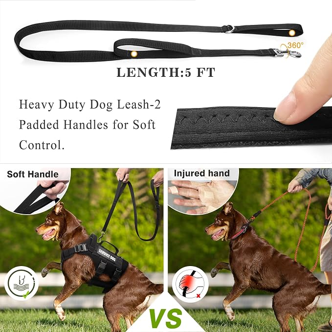 Tactical Dog Harness with Dog Leash, Service Working MOLLE Vest with 10 Pet Patches for Large Dog, No Pull Military Harness and Backpack for Training Hunting Walking - Image 6