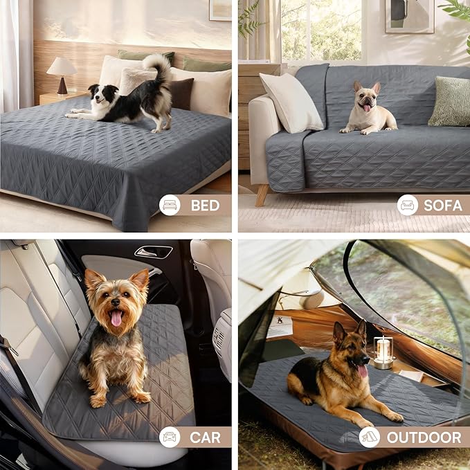 Luciphia Waterproof Couch Cover for Dogs, Non-Slip Pet Sofa Protector | Non-slip waterproof couch cover scratch-resistant machine washable protects sofa bed from spills fur claws, Grey, 82" x 102" - Image 4