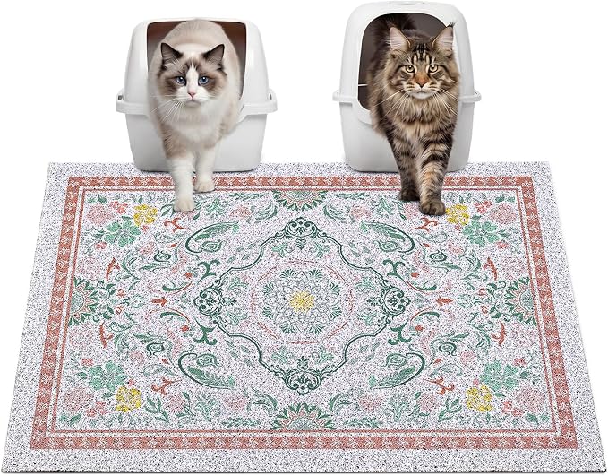 Glittme Cat Litter Mat, 33"x22" Non-Slip Washable Trapping Mat for Cats | Litter Trapping Mat With Thick PVC Coil To Catch Scatter, Soft On Paws And Waterproof Bottom To Protect Floors by Glittme