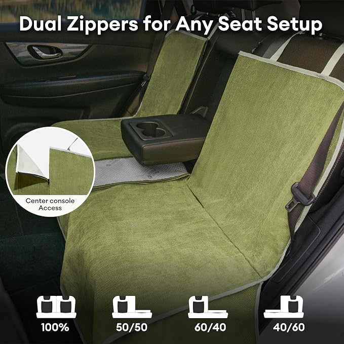 FUNNY FUZZY Dog Car Seat Cover for Back Seat, Back Seat Pet Cover for Dogs Waterproof, Scratchproof Dog Backseat Cover, Non-Slip Bench Car Seat Protector, Universal Fit Most Cars, SUVs, Trucks, Green - Image 5