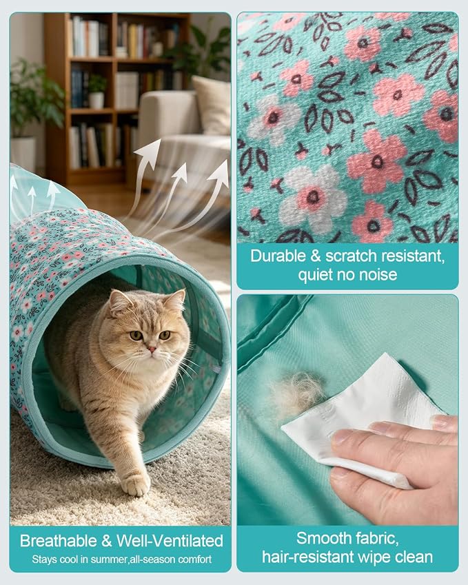 Cat Tunnel, 3 Straight Shaped Tunnels 6 DIY Shapes with Wand Toys, No Noise Scratch Resistant Cool Linen Fabric, Interactive Pet Tunnel Tube for Indoor Cats, Puppy and Rabbits - Image 2
