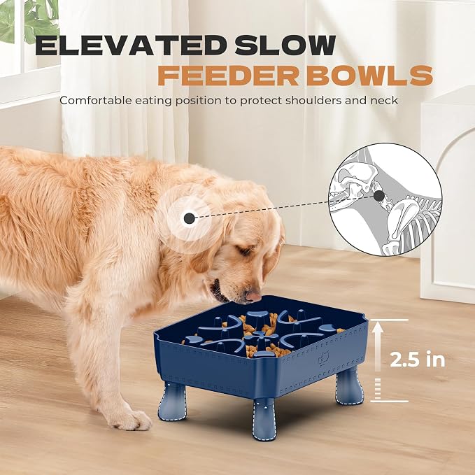 UPSKY Slow Feeder Dog Bowl with Raised Design for Healthy Eating Blue | Raised Slow Feeder Dog Bowls, Slow Dog Feeder Bowl with Anti-Choking Maze Puzzle for Small & Medium Breeds, 2-6 Cups Capacity - Image 4