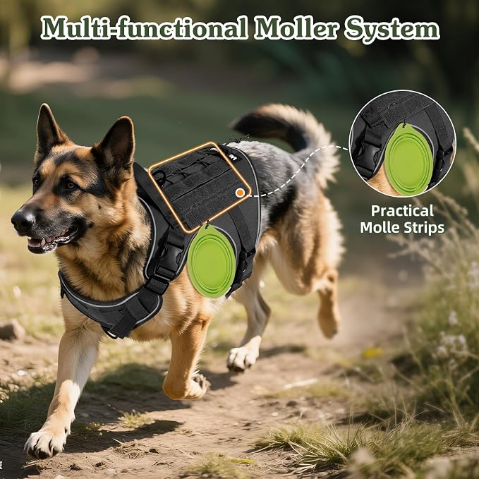 VavoPaw Heavy Duty Tactical Dog Harness for Medium Dog, No Pull Adjustable | Pet Harness Reflective Service Training Easy Control Pet Vest Military K9 Working Dog Harnesses（Black, M) - Image 6