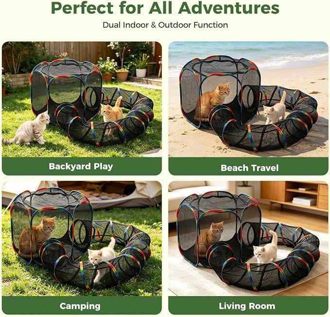 PAWZ Road Outdoor Cat Tunnel Portable Catio 2 in 1 Cat Tent & Play Tunnel | Large Collapsible Cat Enclosure with Breathable Mesh offers Full Visibility; Folds Compact for Travel, Fits Cats & Small Pets - Image 9